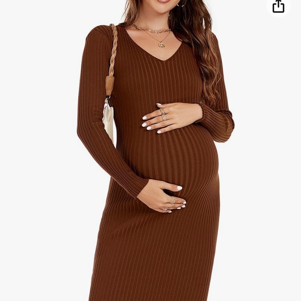 Maternity roasted brown long sleeve dress